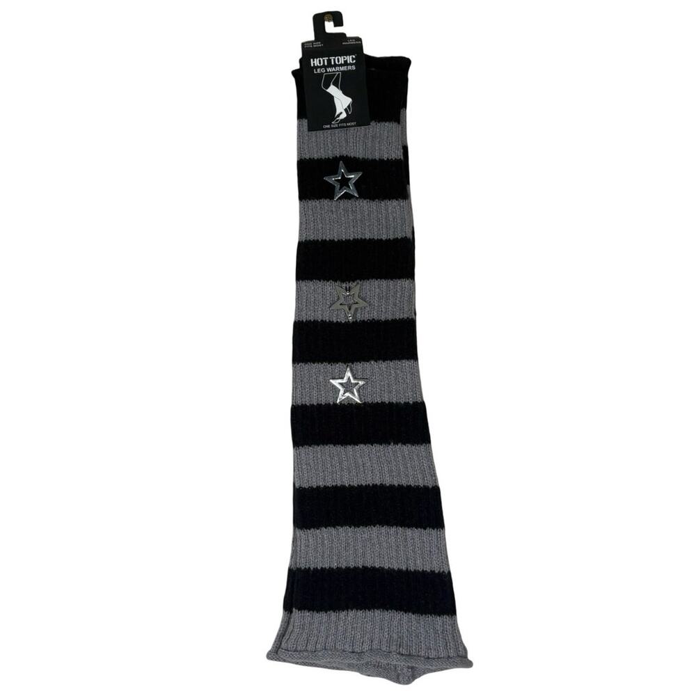 Hot Topic Black Grey Stripe Star Charm Leg Warmers NEW Goth Emo
